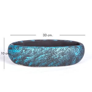 Beton Saksı Çiçek Motifli Oval Sedef Mavi Ağırtma 33x17x10 Cm.