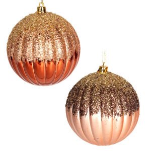 Yılbaşı Topu, Gold Simli, Gold-Bronz - 2'li Paket, 10 cm