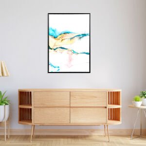 Siyah Ahşap Çerçeveli Soyut Kanvas Tablo Mavi-Sarı 50x3x70 Cm.