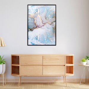 Siyah Ahşap Çerçeveli Soyut Kanvas Tablo Mavi-Beyaz 50x3x70 Cm.