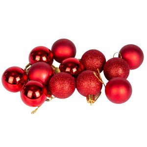 Yılbaşı Topu Simli Mat Parlak 12'li Set Kırmızı 4 Cm.