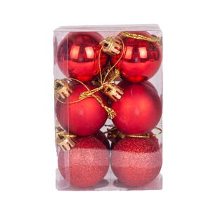 Yılbaşı Topu Simli Mat Parlak 12'li Set Kırmızı 4 Cm.