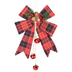 Yılbaşı Süsü, Fiyonk, Yılbaşı Dekorlu, Ekoseli, Kırmızı-Siyah - 20x27 cm