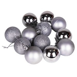 Yılbaşı Topu, Simli Mat Parlak, Gümüş - 12'li Set, 4 cm