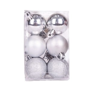 Yılbaşı Topu Simli Mat Parlak 12'li Set Gümüş 4 Cm.