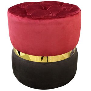 Modern Silindir Puf Bordo-Siyah 42 x 42 Cm.