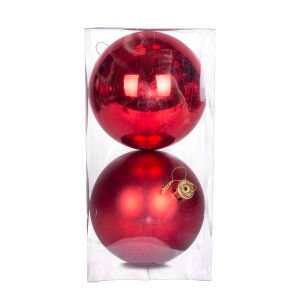 Yılbaşı Topu Mat Parlak Büyük Boy 2'li Set Kırmızı 15 Cm.
