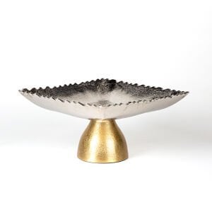Dekoratif Metal Ayaklı Kare Tabak Gümüş-Gold 24x13x24 Cm.