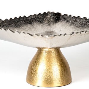 Dekoratif Metal Ayaklı Kare Tabak Gümüş-Gold 24x13x24 Cm.