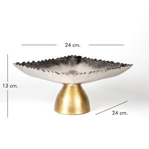 Dekoratif Metal Ayaklı Kare Tabak Gümüş-Gold 24x13x24 Cm.