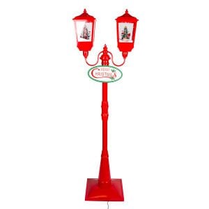 Sokak Lambası, İkili, Kırmızı - Kar Fıskiyeli, Işıklı, Müzikli, 180 cm