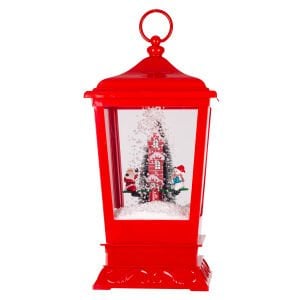 Sokak Lambası, Kırmızı - Kar Fıskiyeli, Işıklı, Müzikli, 20x20x40 cm