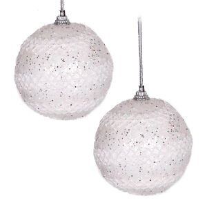 Yılbaşı Topu Simli Beyaz Dantel Figürlü 3'lü Set Beyaz 7 Cm.