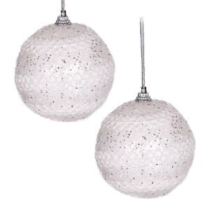 Yılbaşı Topu, Simli, Beyaz Dantel Figürlü, Beyaz - 3'lü Set, 7 cm