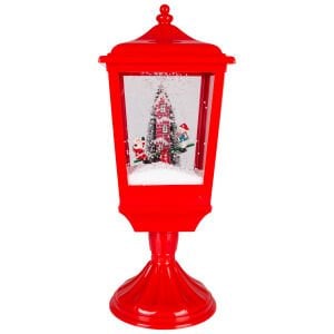 Sokak Lambası, Kırmızı - Kar Fıskiyeli, Işıklı, Müzikli, 21x21x52 cm