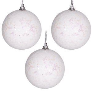 Yılbaşı Topu, Pembe Parlak, Yıldız Desenli, Beyaz - 3'lü Set, 7 cm