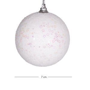 Yılbaşı Topu Pembe Parlak Yıldız Desenli 3'lü Set Beyaz 7 Cm.