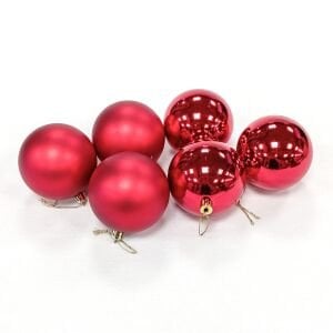 Yılbaşı Topu, Kırmızı - 6'lı Paket, 8 cm
