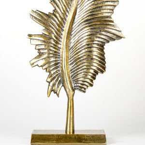 Dekoratif Metal Kaideli Yaprak Gold Eskitme 23x48x9,5 Cm.