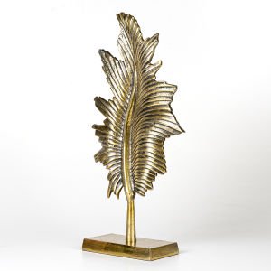 Dekoratif Metal Kaideli Yaprak Gold Eskitme 23x48x9,5 Cm.