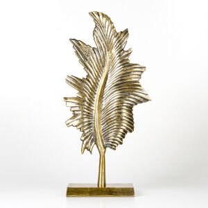 Dekoratif Metal Kaideli Yaprak Gold Eskitme 23x48x9,5 Cm.