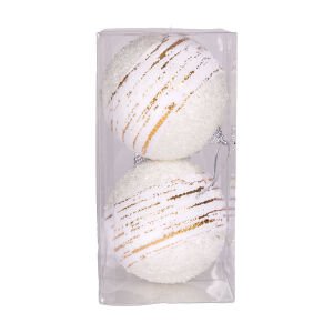 Yılbaşı Topu Kumaş Gold Şeritli 2'li Set Beyaz 10 Cm.