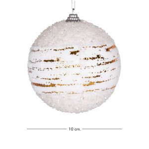 Yılbaşı Topu Kumaş Gold Şeritli 2'li Set Beyaz 10 Cm.