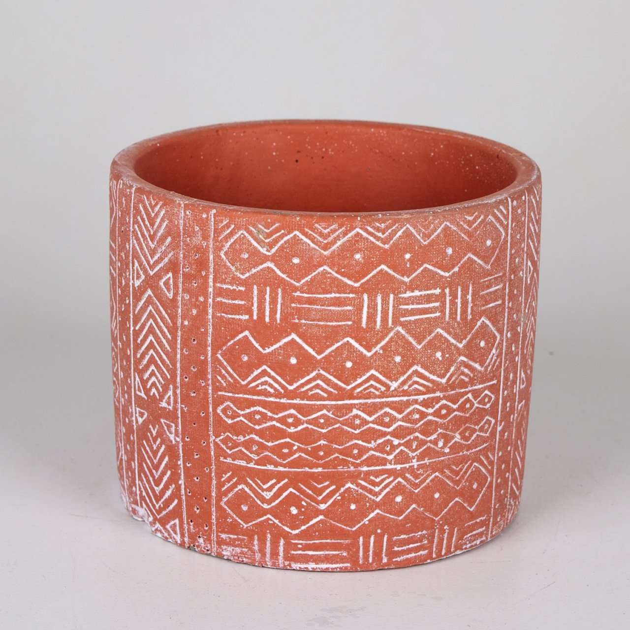 Veramaya Etnik Desenli Büyük Kiremit Renk Beton Saksı 17x14,5 Cm