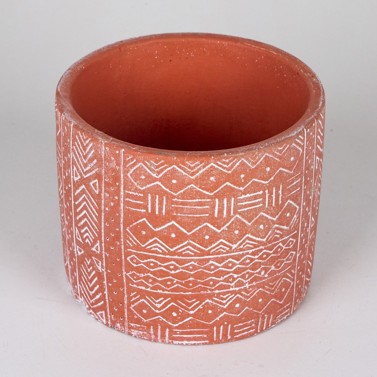 Veramaya Etnik Desenli Büyük Kiremit Renk Beton Saksı 17x14,5 Cm