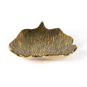 Dekoratif Metal Yaprak Tabak Gold Eskitme 33x6x25 Cm.