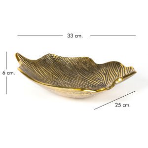 Dekoratif Metal Yaprak Tabak Gold Eskitme 33x6x25 Cm.