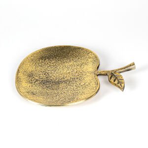Dekoratif Metal Elma Tabak Gold 23x3x18 Cm.