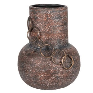 Dekoratif Eskitme Vazo Zincir Detaylı Bronz-Kahverengi 21x27 Cm.