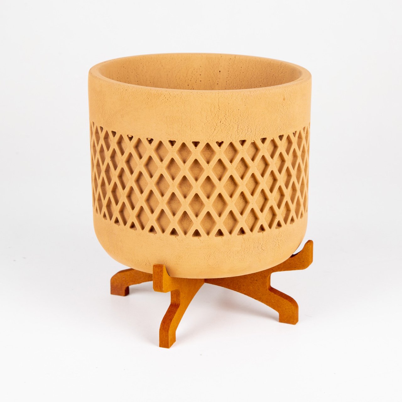 Veramaya Ayaklı Büyük Boy Hasır Desen Taba Renk Beton Saksı 18x21 Cm