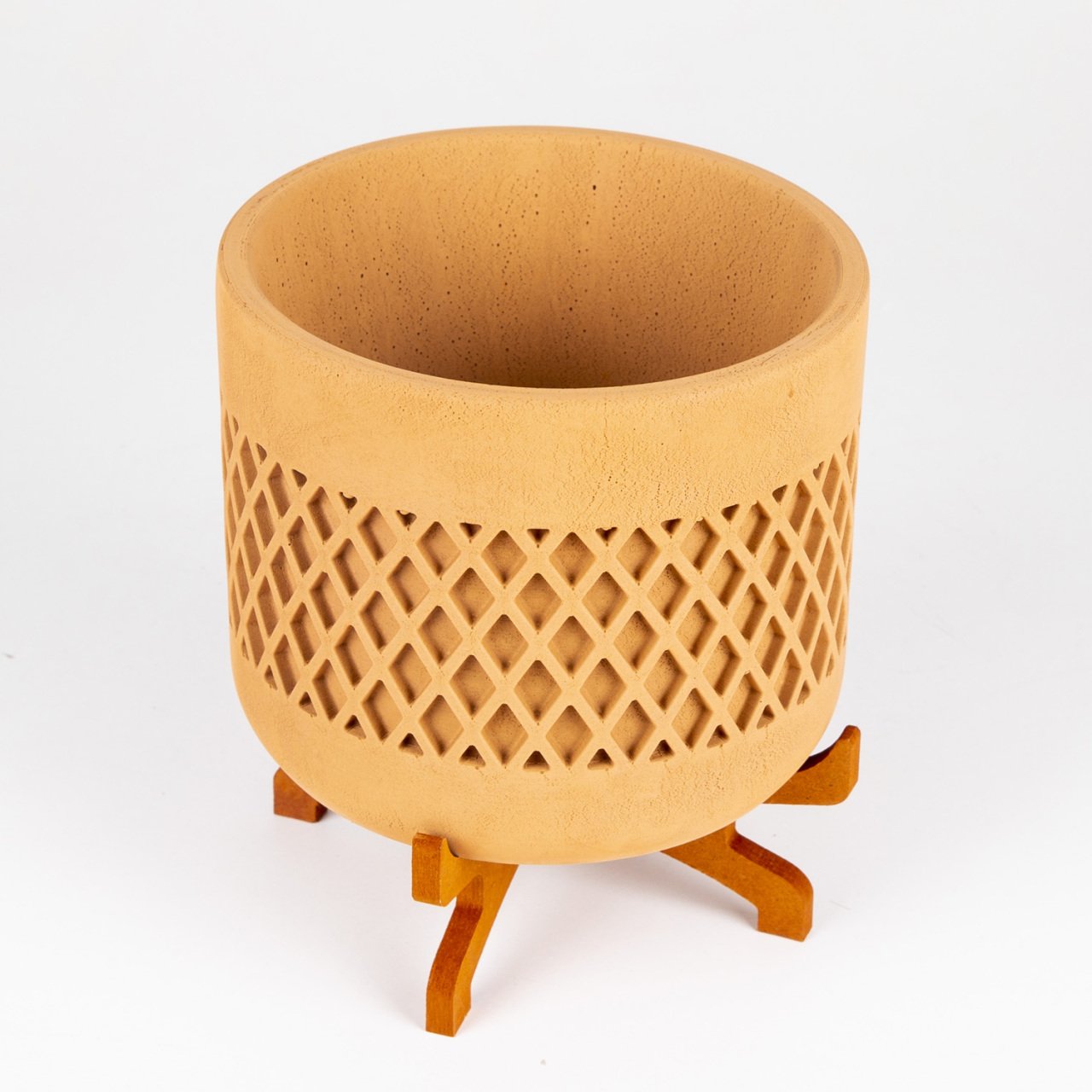 Veramaya Ayaklı Büyük Boy Hasır Desen Taba Renk Beton Saksı 18x21 Cm