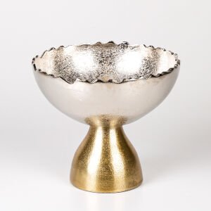 Dekoratif Metal Ayaklı Kase Gümüş-Gold 20x17x20 Cm.