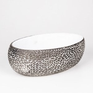 Veramaya Çiçek Motifli Oval Eskitme Beton Saksı 33x10x17 Cm