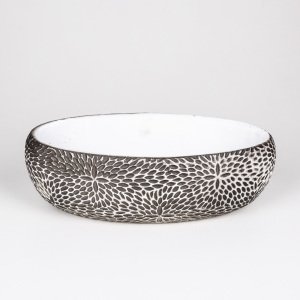 Veramaya Çiçek Motifli Oval Eskitme Beton Saksı 33x10x17 Cm