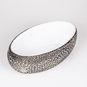 Veramaya Çiçek Motifli Oval Eskitme Beton Saksı 33x10x17 Cm