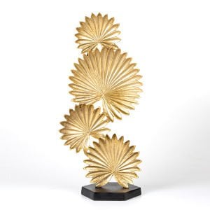 Metal Dekor, 4 Yapraklı, Siyah Kaideli, Gold-Siyah - 26x54x15 cm