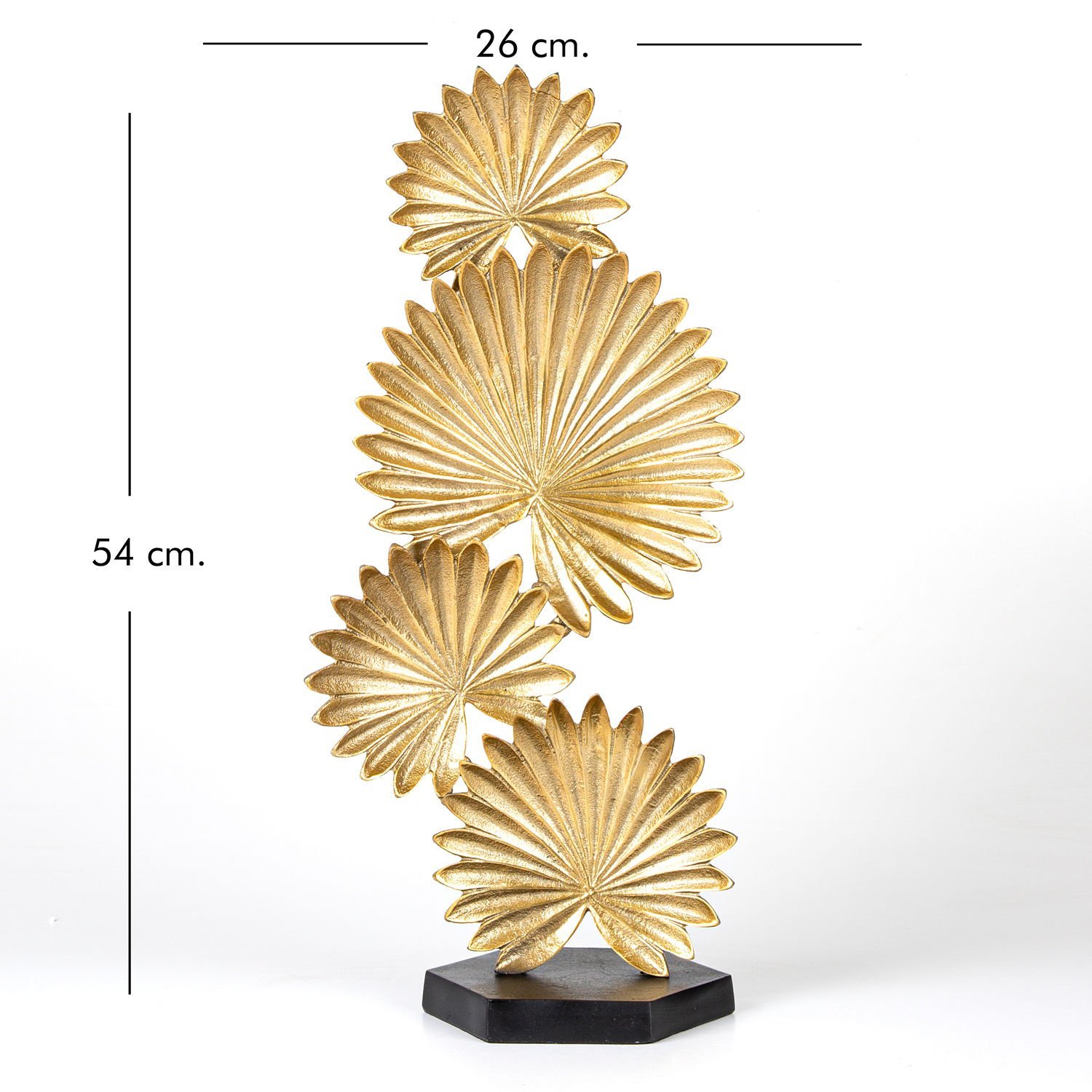 Metal Dekor, 4 Yapraklı, Siyah Kaideli, Gold-Siyah - 26x54x15 cm