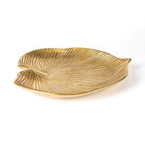 Dekoratif Metal Yaprak Tabak Gold 29x3,5x28 Cm.