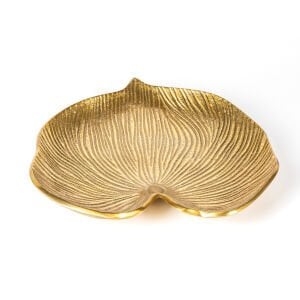 Dekoratif Metal Yaprak Tabak Gold 29x3,5x28 Cm.