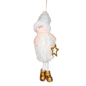 Yılbaşı Süsü, Peri Figürlü, Gold-Beyaz - 12x40 cm