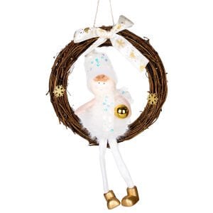 Yılbaşı Süsü, Kapı Çelengi, Gold-Beyaz - Peri Figürlü, 20x30 cm