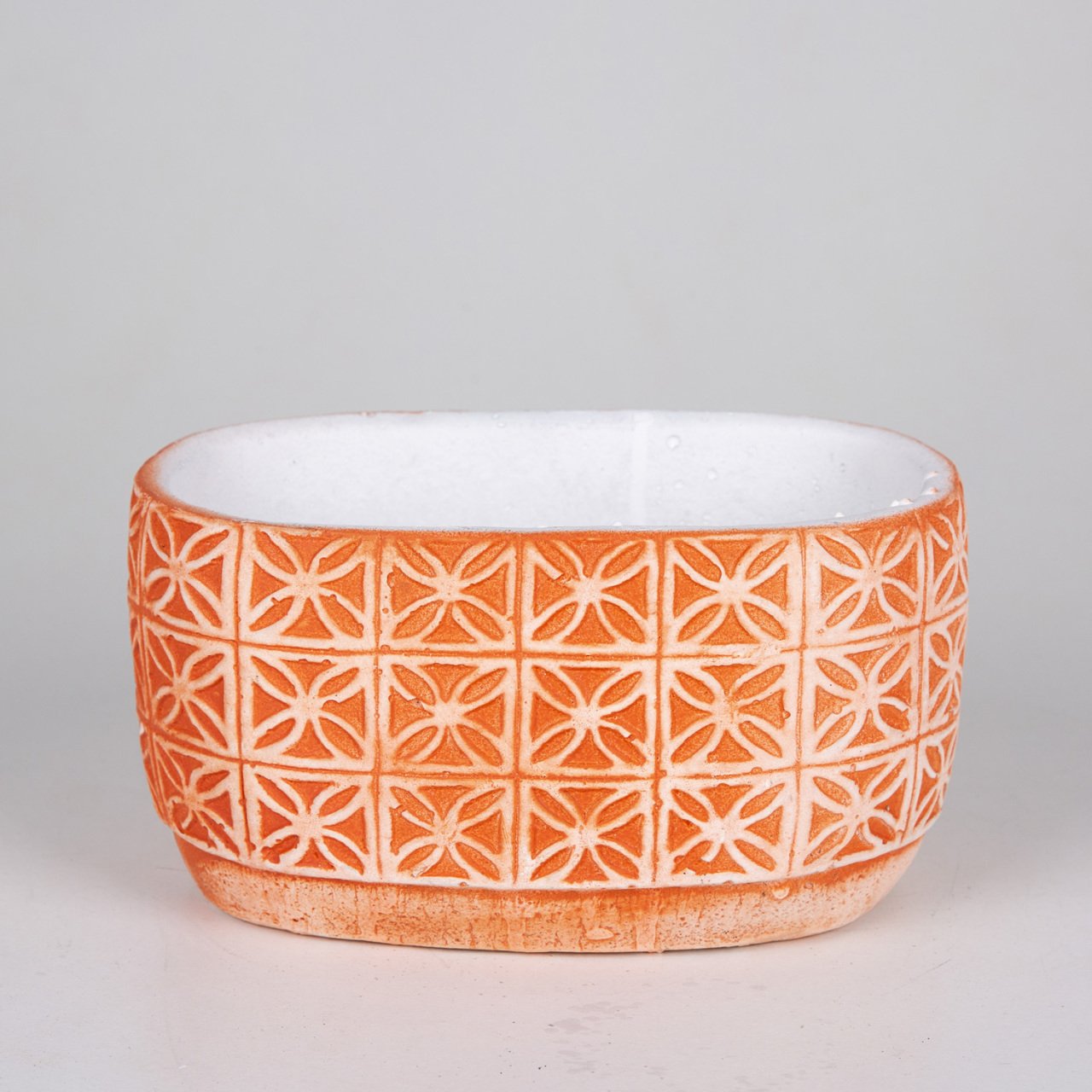 Veramaya Yaprak Desen Oval Kiremit Renk Beton Saksı 20x11x12 Cm