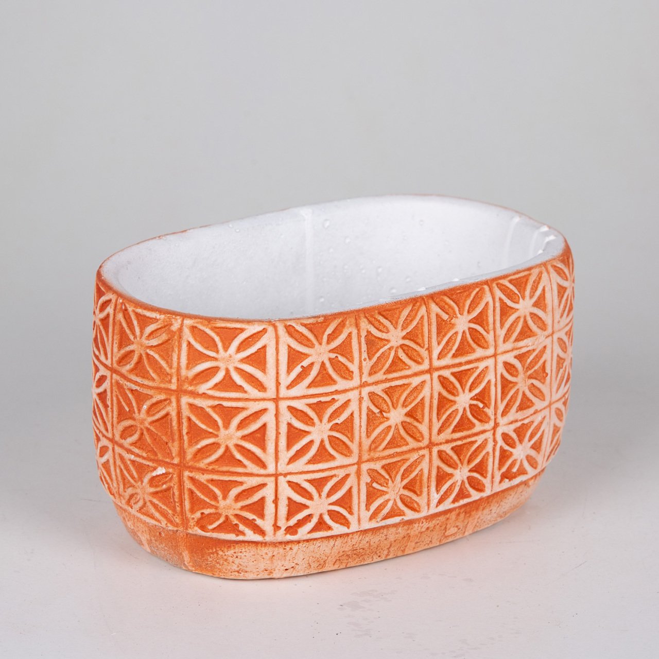 Veramaya Yaprak Desen Oval Kiremit Renk Beton Saksı 20x11x12 Cm