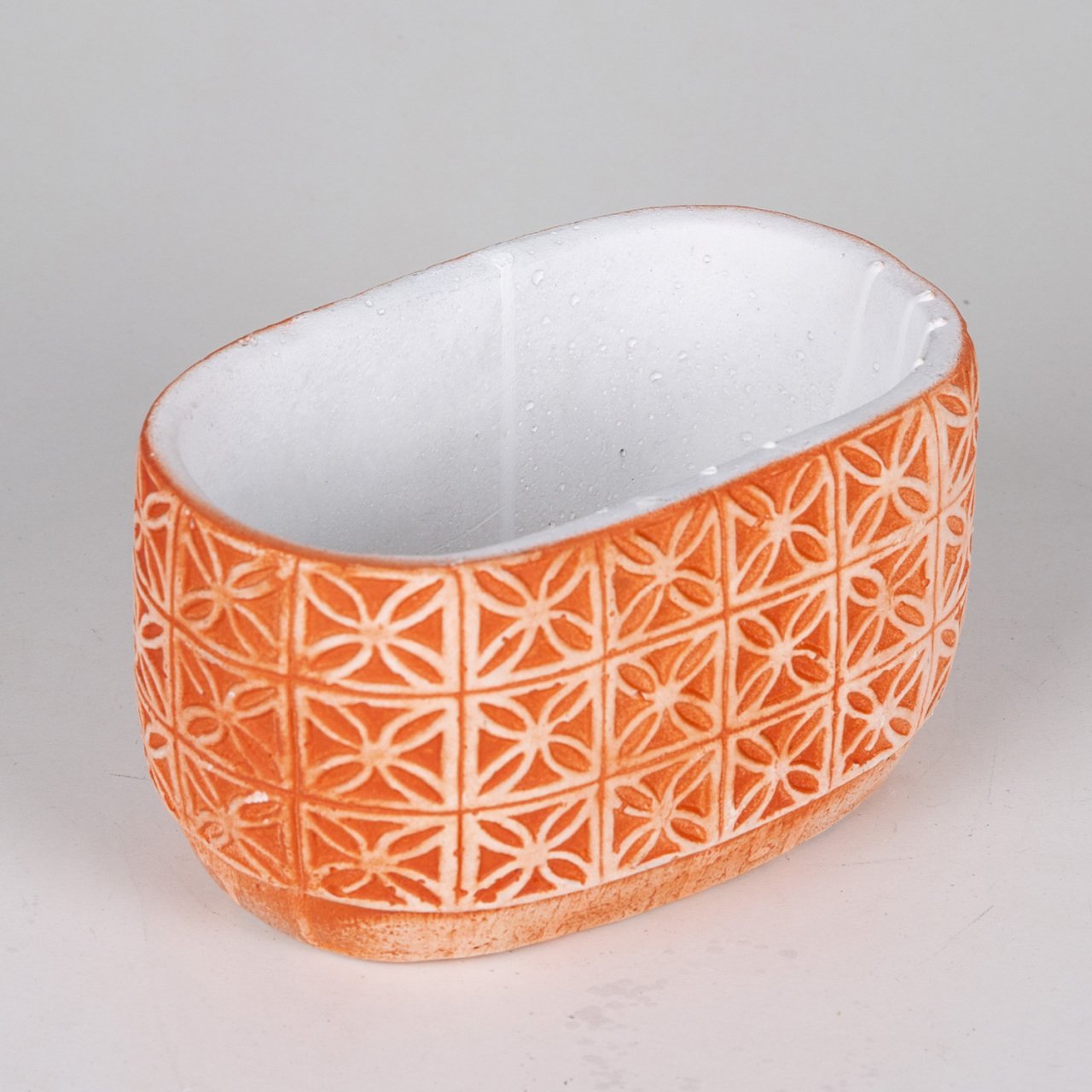 Veramaya Yaprak Desen Oval Kiremit Renk Beton Saksı 20x11x12 Cm