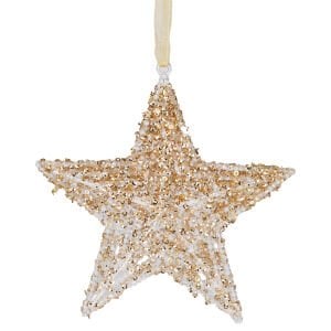 Yılbaşı Süsü, Yıldız, Gold-Beyaz - Asmalı, Akrilik Cam, Payetli, Boncuklu, 12x12 cm