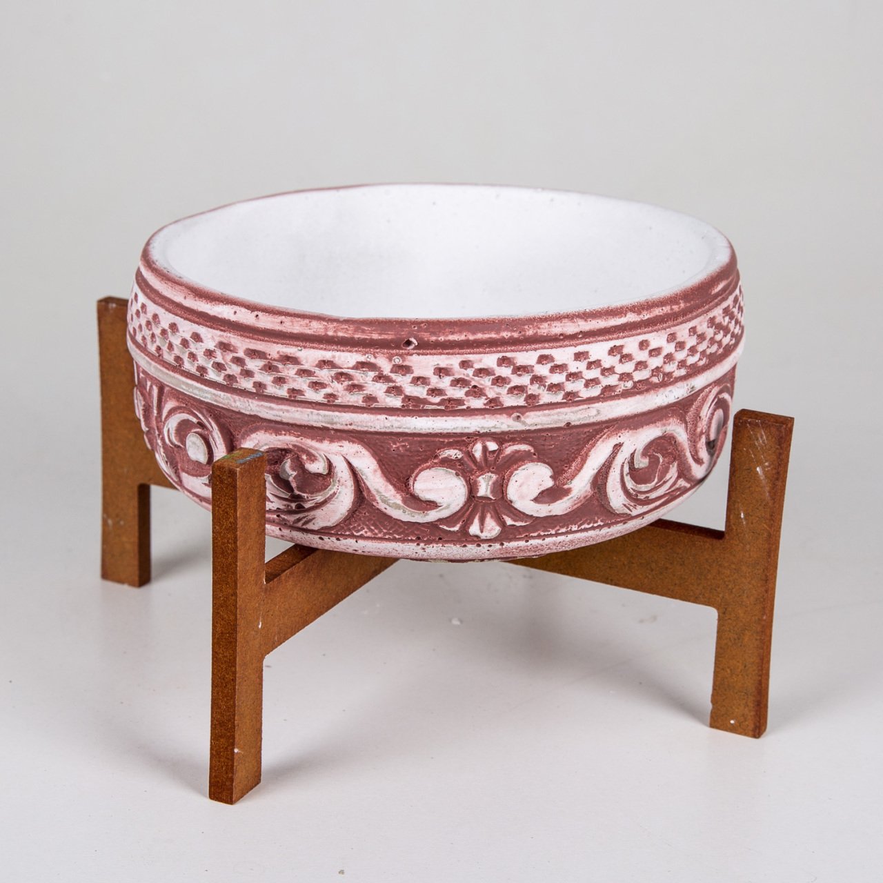 Veramaya Standayaklı Korint Tarzı Bordo Beton Saksı 19x14 Cm